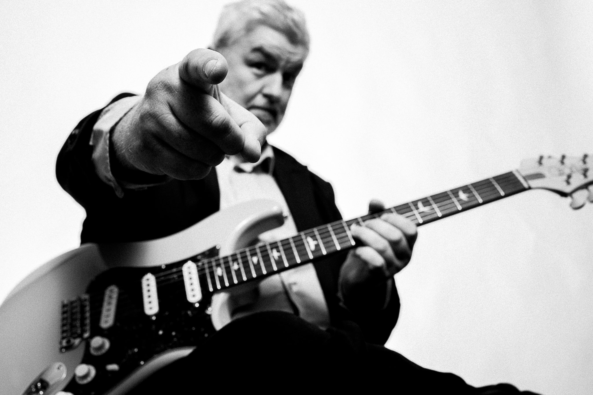 Black and white portrait of Chris Annable, guitarist photographed by Richard Mayle.