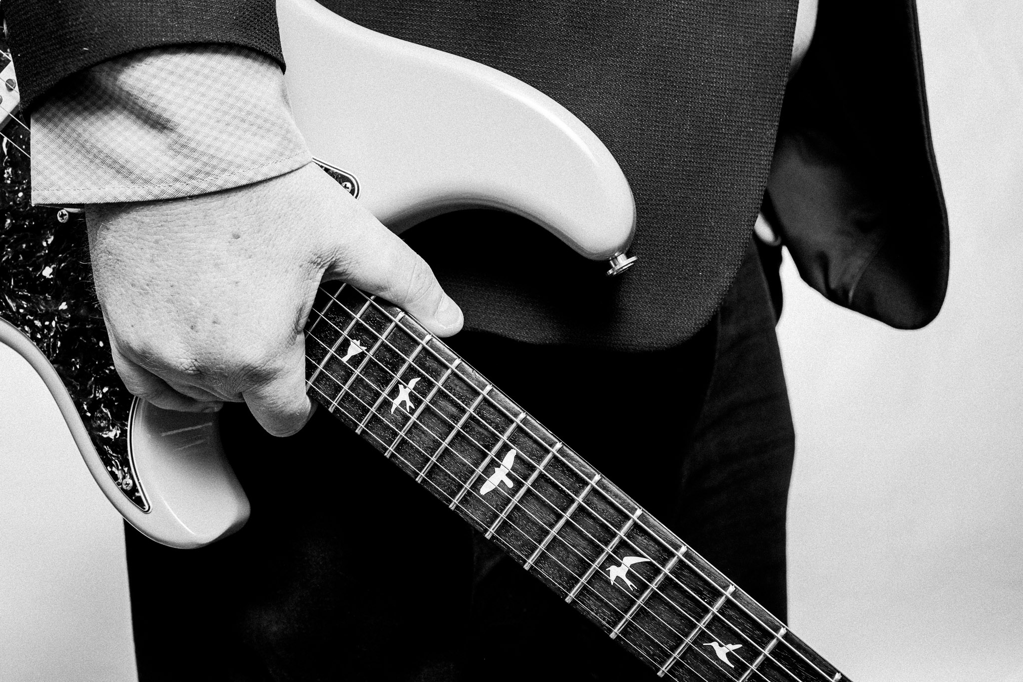 Black and white portrait of Chris Annable, guitarist photographed by Richard Mayle.