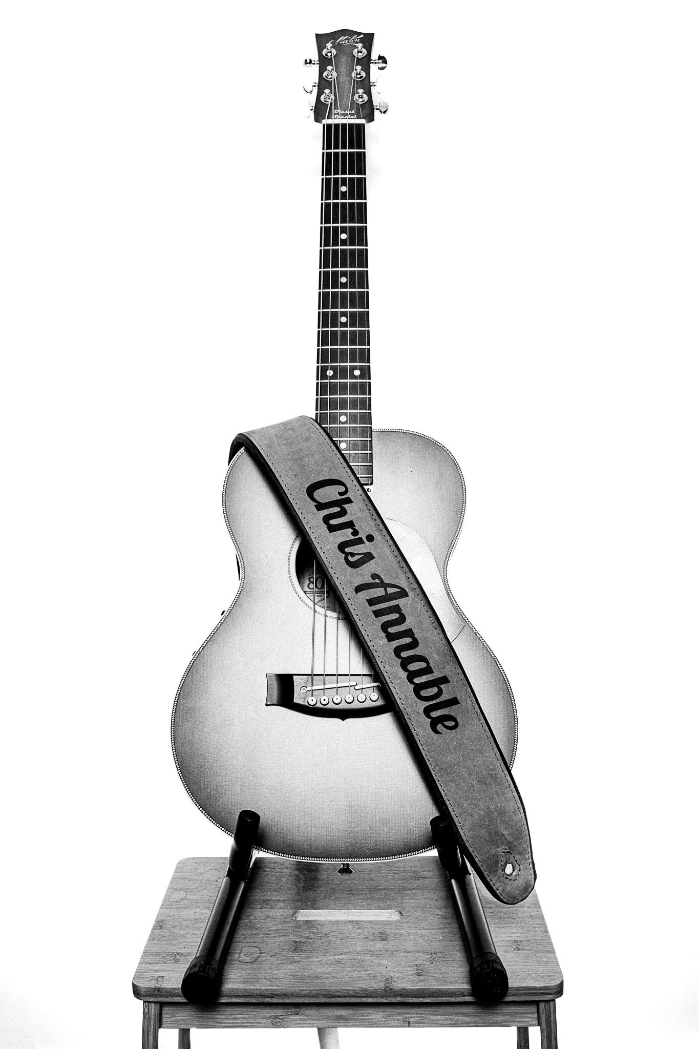 Black and white portrait of Chris Annable, guitarist photographed by Richard Mayle.